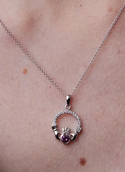 Claddagh Birthstone Pendant With Swarovski Crystals - February